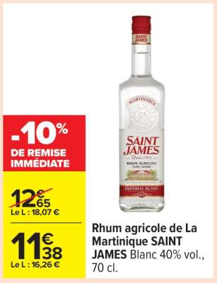 Rhum agricole de La Martinique SAINT JAMES Blanc 40% vol., 70 cl.