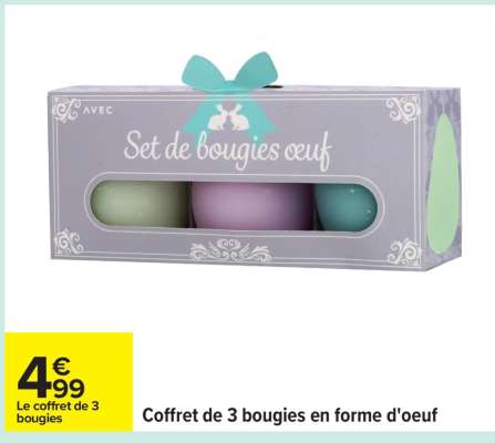 Coffret de 3 bougies en forme d'oeuf
