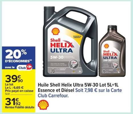 Huile Shell Helix Ultra 5W-30 Lot 5L+1L