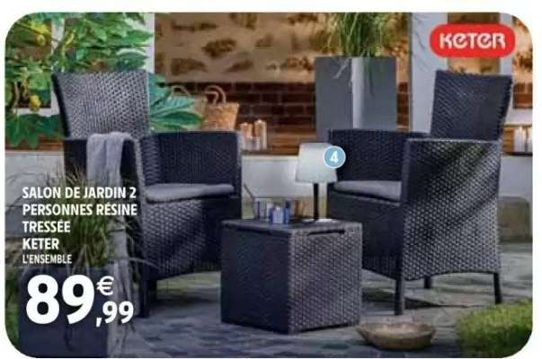 SALON DE JARDIN 2 PERSONNES RÉSINE TRESSÉE KETER