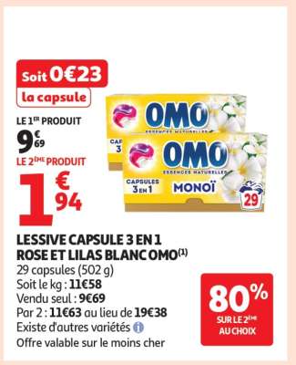LESSIVE CAPSULE 3 EN 1 ROSE ET LILAS BLANC OMO