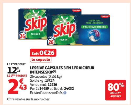 Lessive Capsules 3 En 1 Fraîcheur Intense Skip