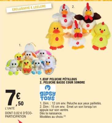 1. Œuf Peluche Pétillous / 2. Peluche Basse Cour Sonore