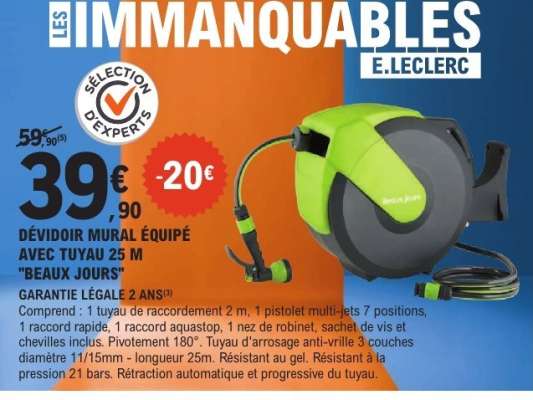 DÉVIDOIR MURAL ÉQUIPÉ AVEC TUYAU 25 M "BEAUX JOURS"