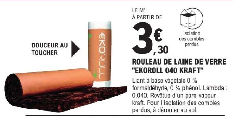 ROULEAU DE LAINE DE VERRE "EKOROLL 040 KRAFT"