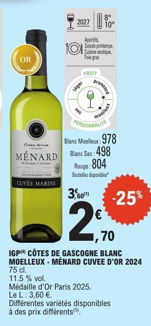 IGP CÔTES DE GASCOGNE BLANC MOELLEUX - MÉNARD CUVEE D'OR 2024