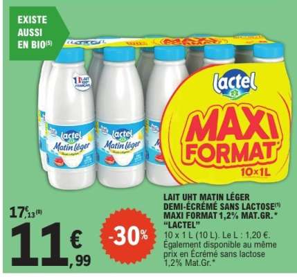 Lait UHT Matin Léger Demi-Écrémé Sans Lactose