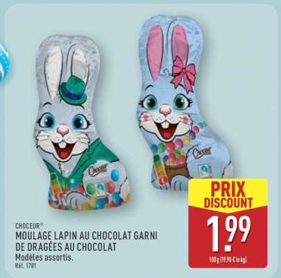 CHOCEUR MOULAGE LAPIN AU CHOCOLAT GARNI DE DRAGÉES AU CHOCOLAT
