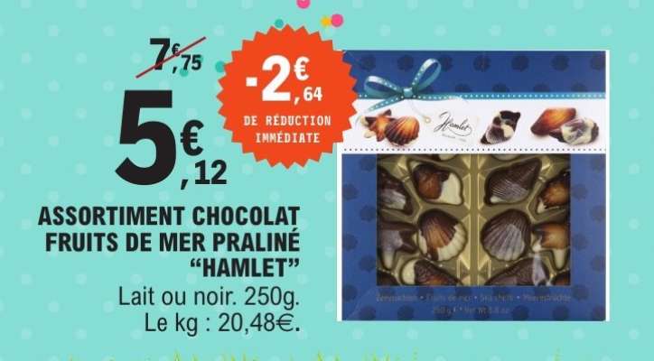 ASSORTIMENT CHOCOLAT FRUITS DE MER PRALINÉ “HAMLET”