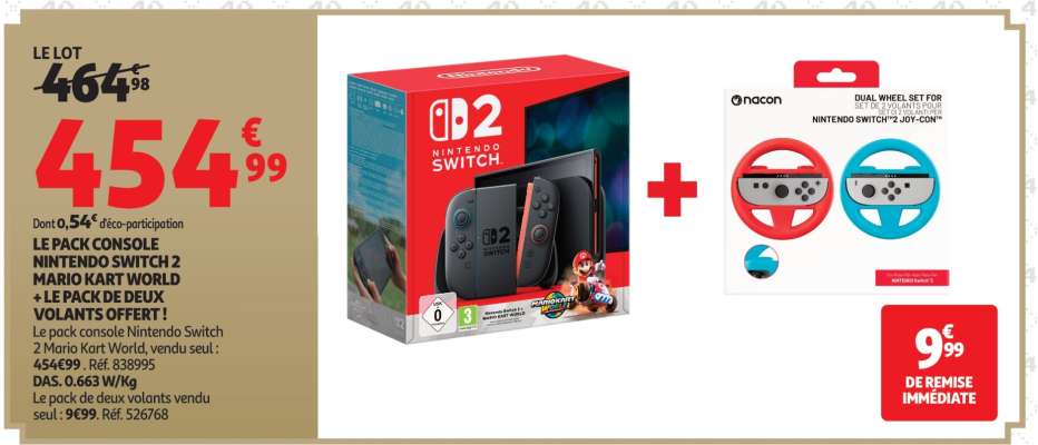 LE PACK CONSOLE NINTENDO SWITCH 2 MARIO KART WORLD + LE PACK DE DEUX VOLANTS OFFERT !