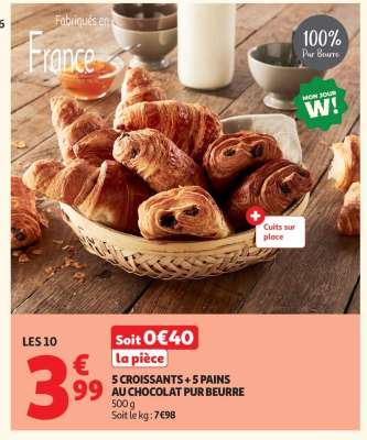 5 Croissants + 5 Pains Au Chocolat Pur Beurre