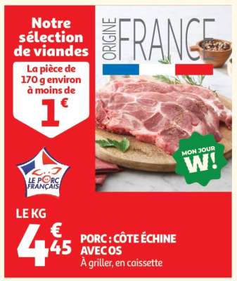 Porc : Côte Échine Avec Os