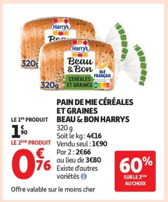 PAIN DE MIE CÉRÉALES ET GRAINES BEAU & BON HARRYS