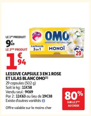 LESSIVE CAPSULE 3 EN 1 ROSE ET LILAS BLANC OMO