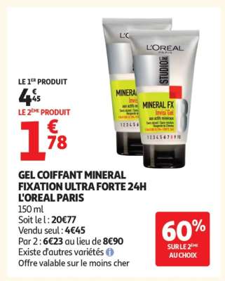 GEL COIFFANT MINERAL FIXATION ULTRA FORTE 24H L'OREAL PARIS