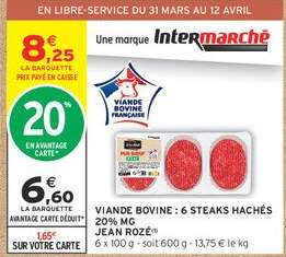VIANDE BOVINE : 6 STEAKS HACHÉS 20% MG