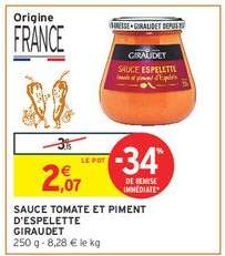 SAUCE TOMATE ET PIMENT D'ESPELETTE GIRAUDET
