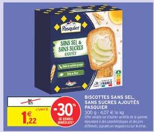 BISCOTTES SANS SEL, SANS SUCRES AJOUTÉS PASQUIER