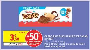 CARDS 2X10 BISCUITS LAIT ET CACAO KINDER
