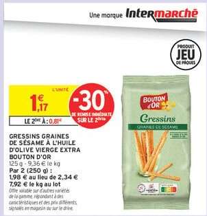 GRESSINS GRAINES DE SÉSAME À L'HUILE D'OLIVE VIERGE EXTRA BOUTON D'OR