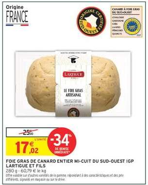 FOIE GRAS DE CANARD ENTIER MI-CUIT DU SUD-OUEST IGP LARTIGUE ET FILS