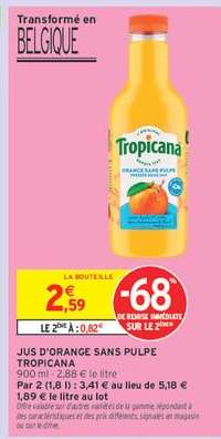 TROPICANA JUS D'ORANGE SANS PULPE