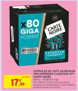 CAPSULES DE CAFÉ ALUMINIUM X80 ESPRESSO CLASSIQUE N°7 CARTE NOIRE