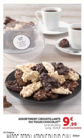 Assortiment croustillants ou tuiles chocolat