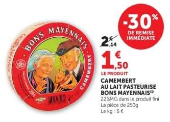 Camembert au lait pasteurisé Bons Mayennais