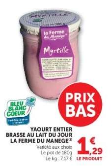 YAOURT ENTIER BRASSE AU LAIT DU JOUR LA FERME DU MANEGE