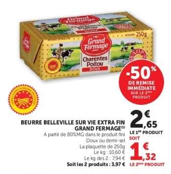 BEURRE BELLEVILLE SUR VIE EXTRA FIN GRAND FERMAGE
