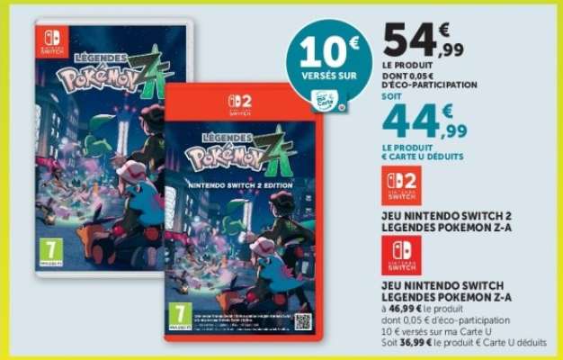 JEU NINTENDO SWITCH 2 LEGENDES POKEMON Z-A