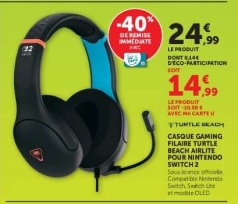 CASQUE GAMING FILAIRE TURTLE BEACH AIRLITE POUR NINTENDO SWITCH 2