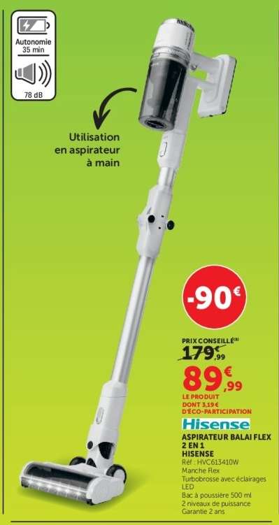 Hisense Aspirateur Balai Flex 2 en 1