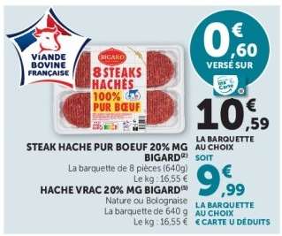 STEAK HACHE PUR BOEUF 20% MG BIGARD