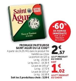 Fromage Pasteurisé Saint Agur ou Le Coq