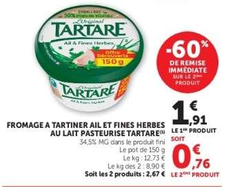 FROMAGE A TARTINER AIL ET FINES HERBES AU LAIT PASTEURISÉ TARTARE