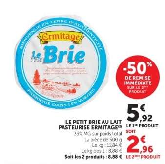 LE PETIT BRIE AU LAIT PASTEURISE ERMITAGE