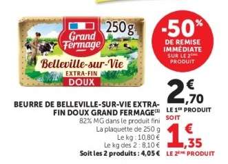 BEURRE DE BELLEVILLE-SUR-VIE EXTRA-FIN DOUX GRAND FERMAGE