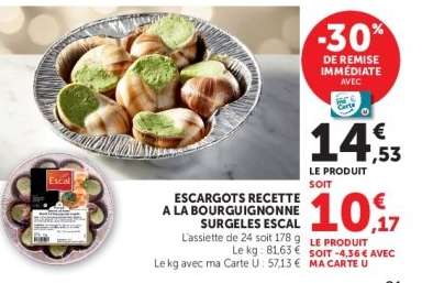 Escargots Recette à la Bourguignonne Surgelés Escal