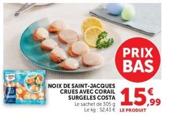 NOIX DE SAINT-JACQUES CRUES AVEC CORAIL SURGELES COSTA