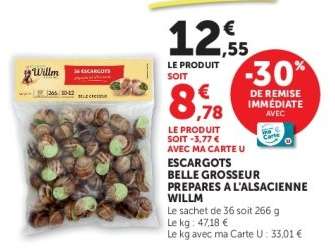 ESCARGOTS BELLE GROSSEUR PREPARES A L'ALSACIENNE WILLM