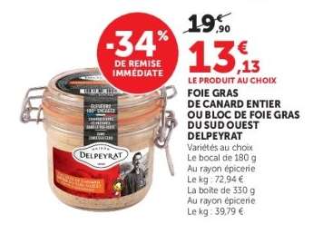 Foie Gras de Canard Entier ou Bloc de Foie Gras du Sud Ouest Delpeyrat
