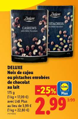 DELUXE Noix de cajou ou pistaches enrobées de chocolat au lait