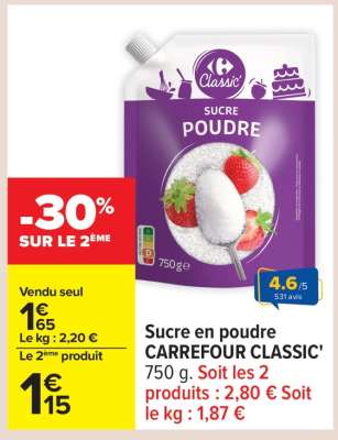 Sucre en poudre CARREFOUR CLASSIC'