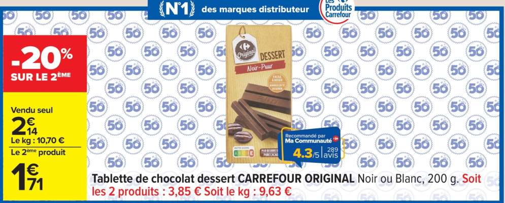 Tablette de chocolat dessert CARREFOUR ORIGINAL