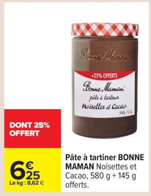 Pâte à tartiner BONNE MAMAN Noisettes et Cacao