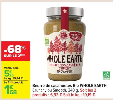 Beurre de cacahuètes Bio WHOLE EARTH