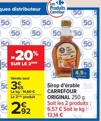 Sirop d'érable CARREFOUR ORIGINAL 250 g