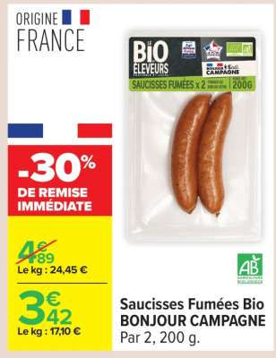 Saucisses Fumées Bio BONJOUR CAMPAGNE